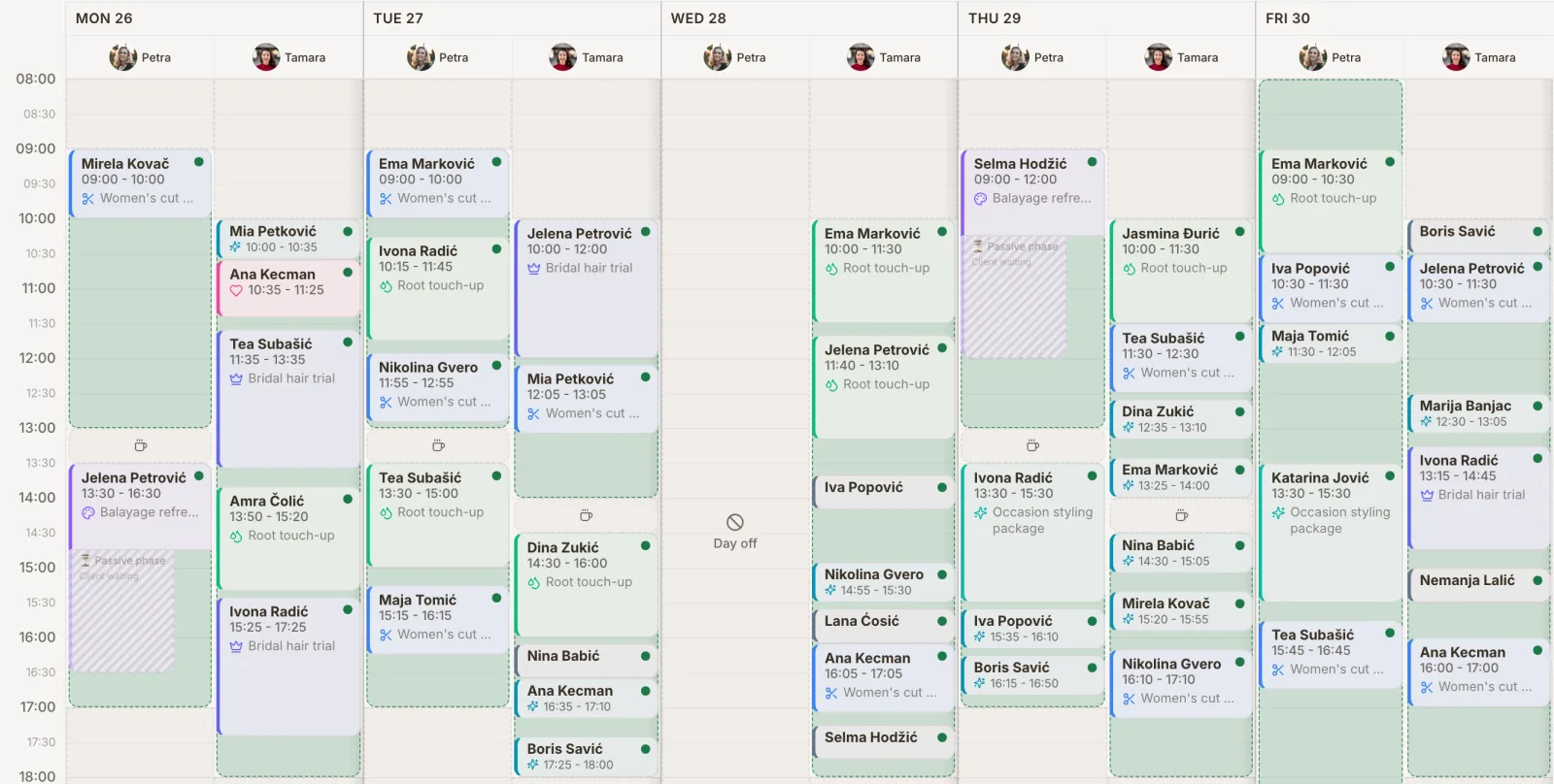 A week of appointments in the calendar